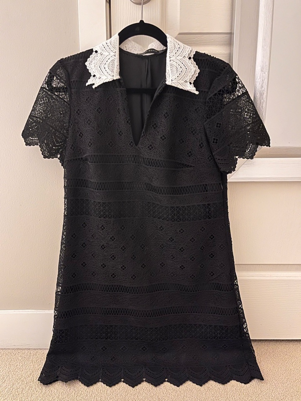 Black Lace Dress with White Collar (Size M)